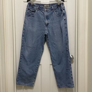 LL Bean Flannel Lined Comfort Waist Jeans Blue Medium Wash Denim Men’s 38 X 29